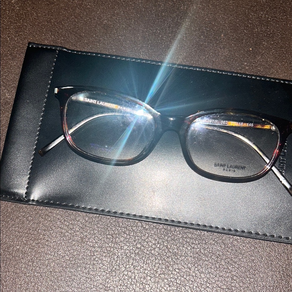 Saint Laurent Brown Tortoise Glasses with Black Case